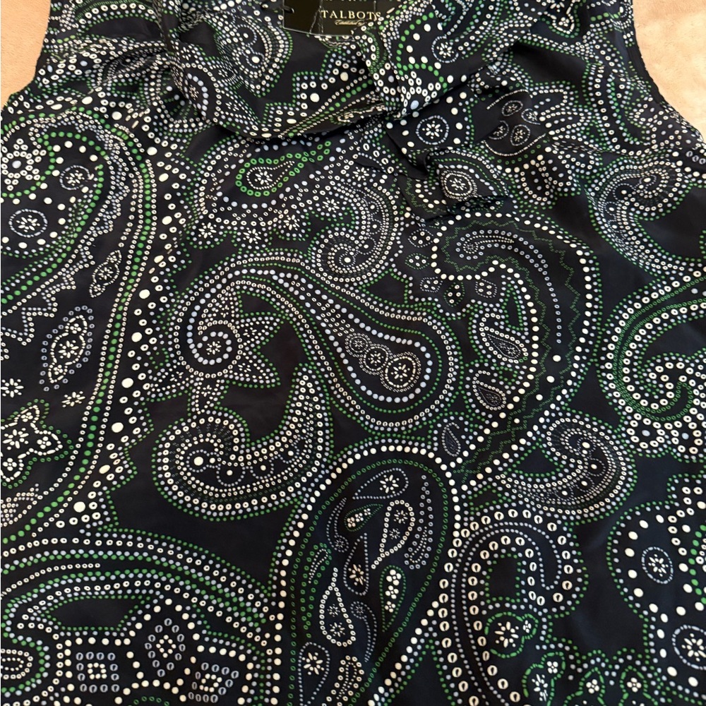 Talbots Navy and Green Paisley Blouse